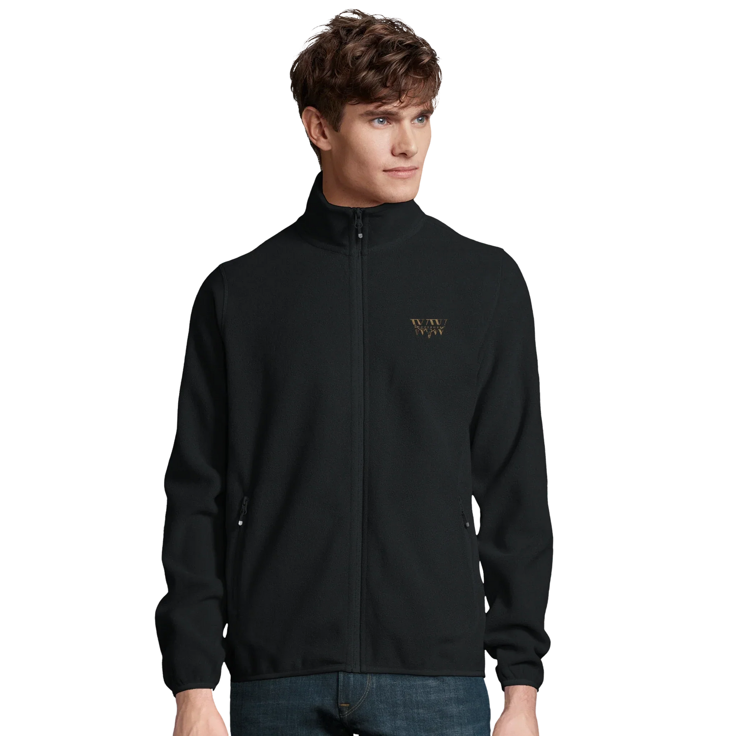 The WanderWest Midnight Fleece in Black, crafted from recycled polyester, offering warmth, durability, and easy style for outdoor adventures or casual outings.