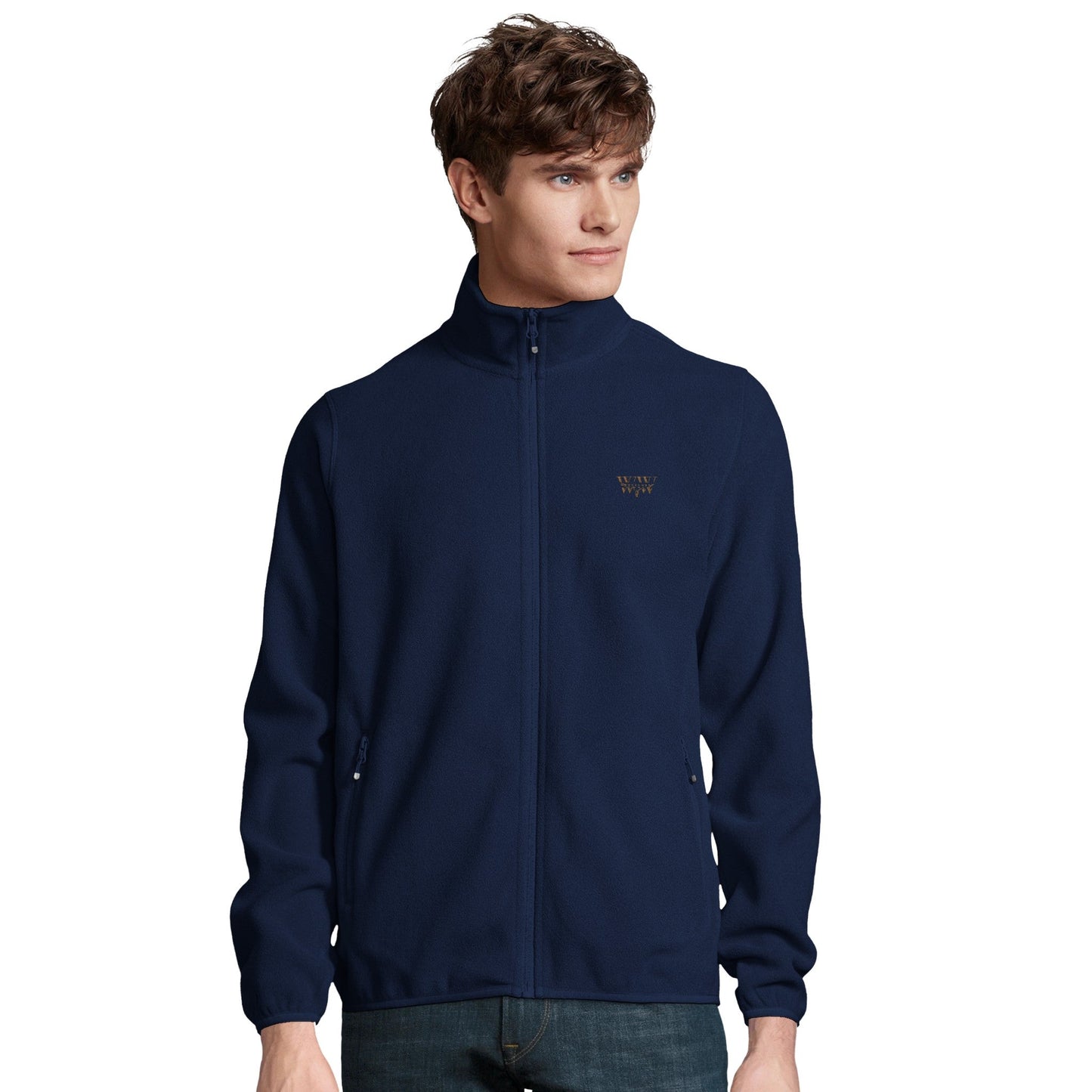 Men's WanderWest Logo Embroidered Fleece Jacket with zip pockets and snug fit.