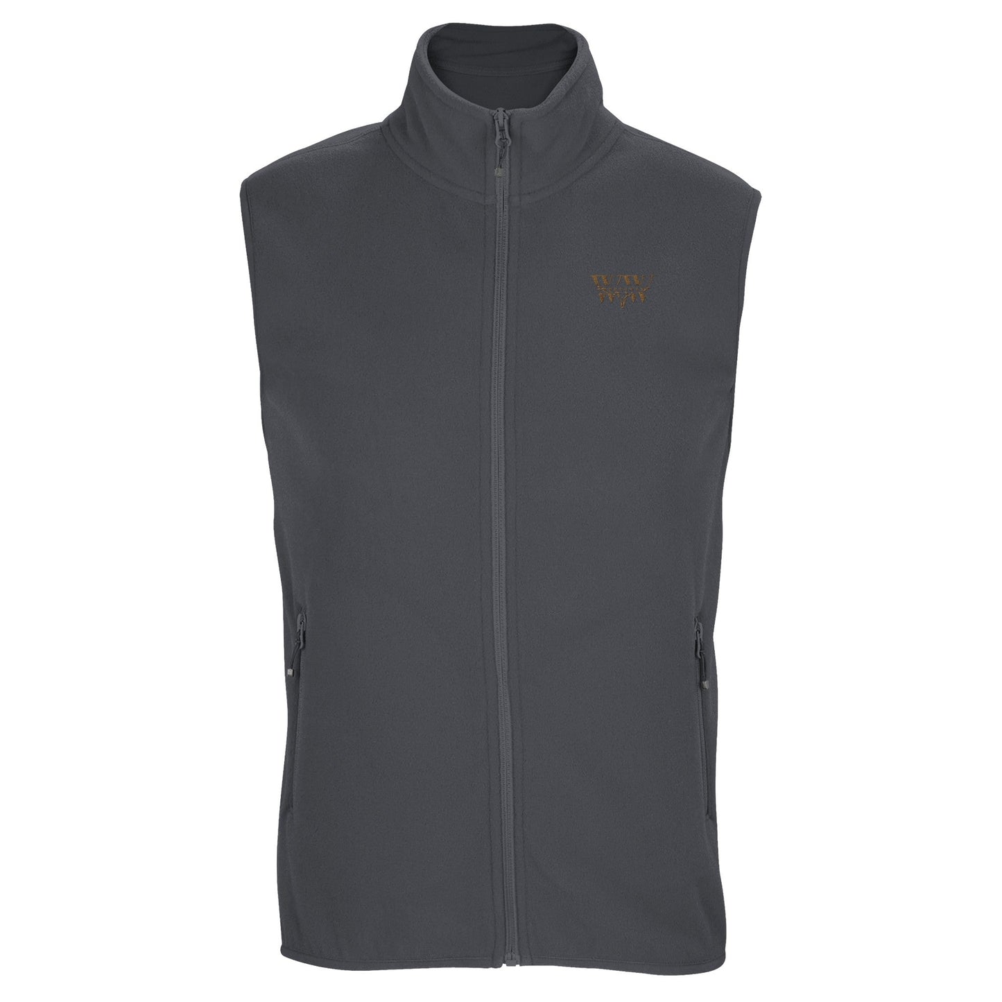 Unisex microfleece zip vest with recycled polyester, WanderWest logo embroidered.
