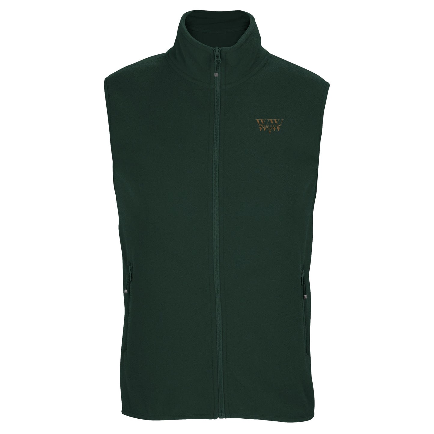 Unisex microfleece zip vest with WanderWest logo embroidered, made from 100% recycled polyester.