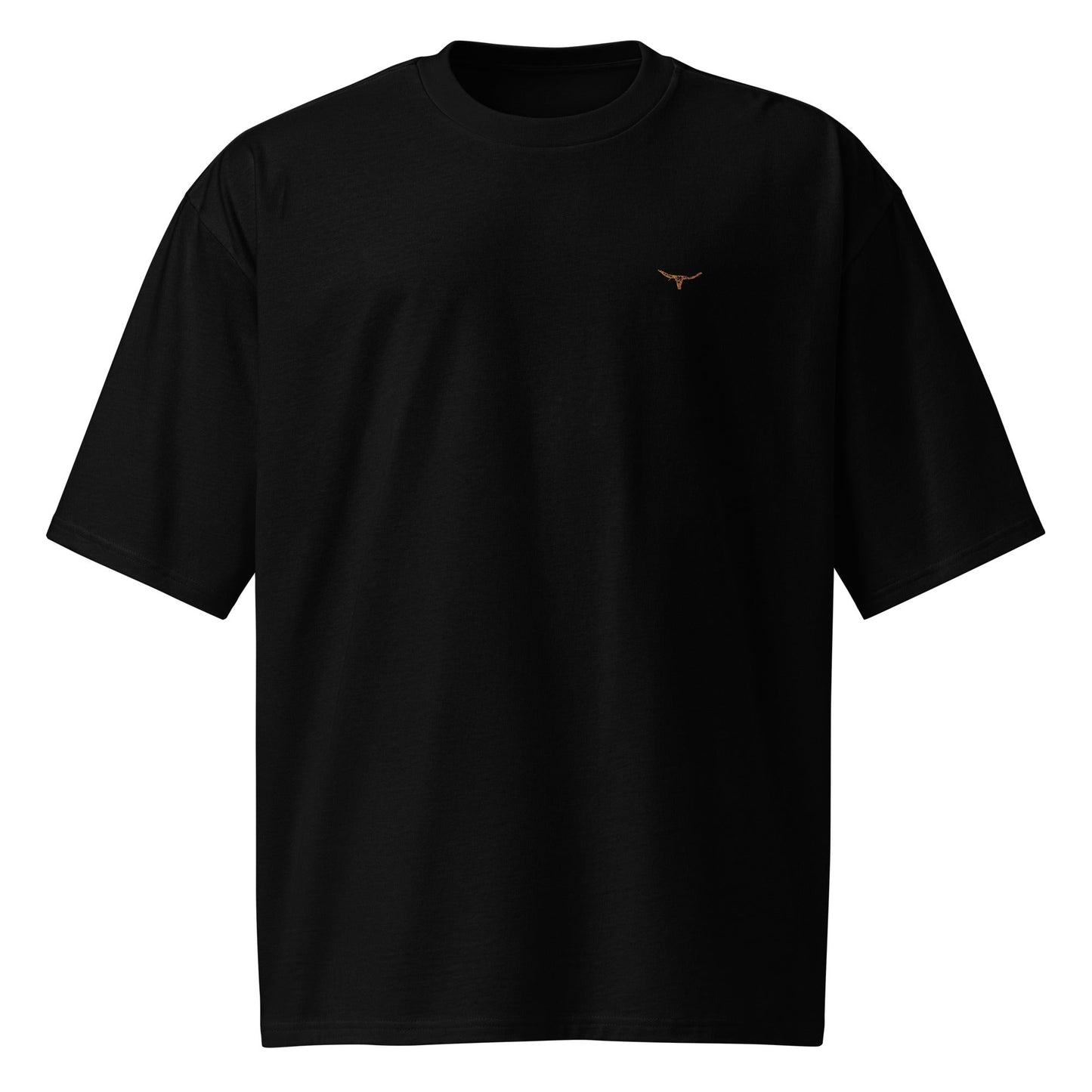 Black oversized heavyweight t-shirt with small embroidered long horn skull design on chest