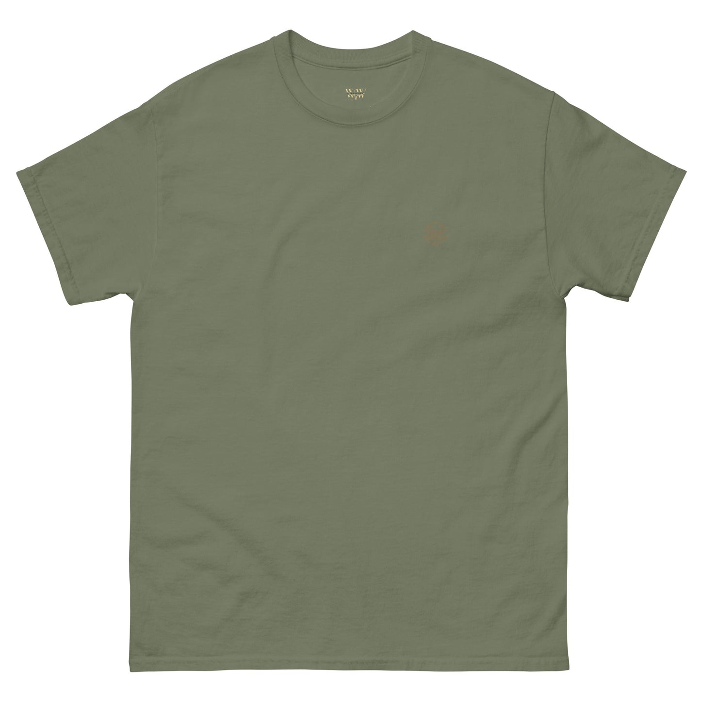 Unisex olive t-shirt featuring WanderWest Western Logo, made of 100% cotton.