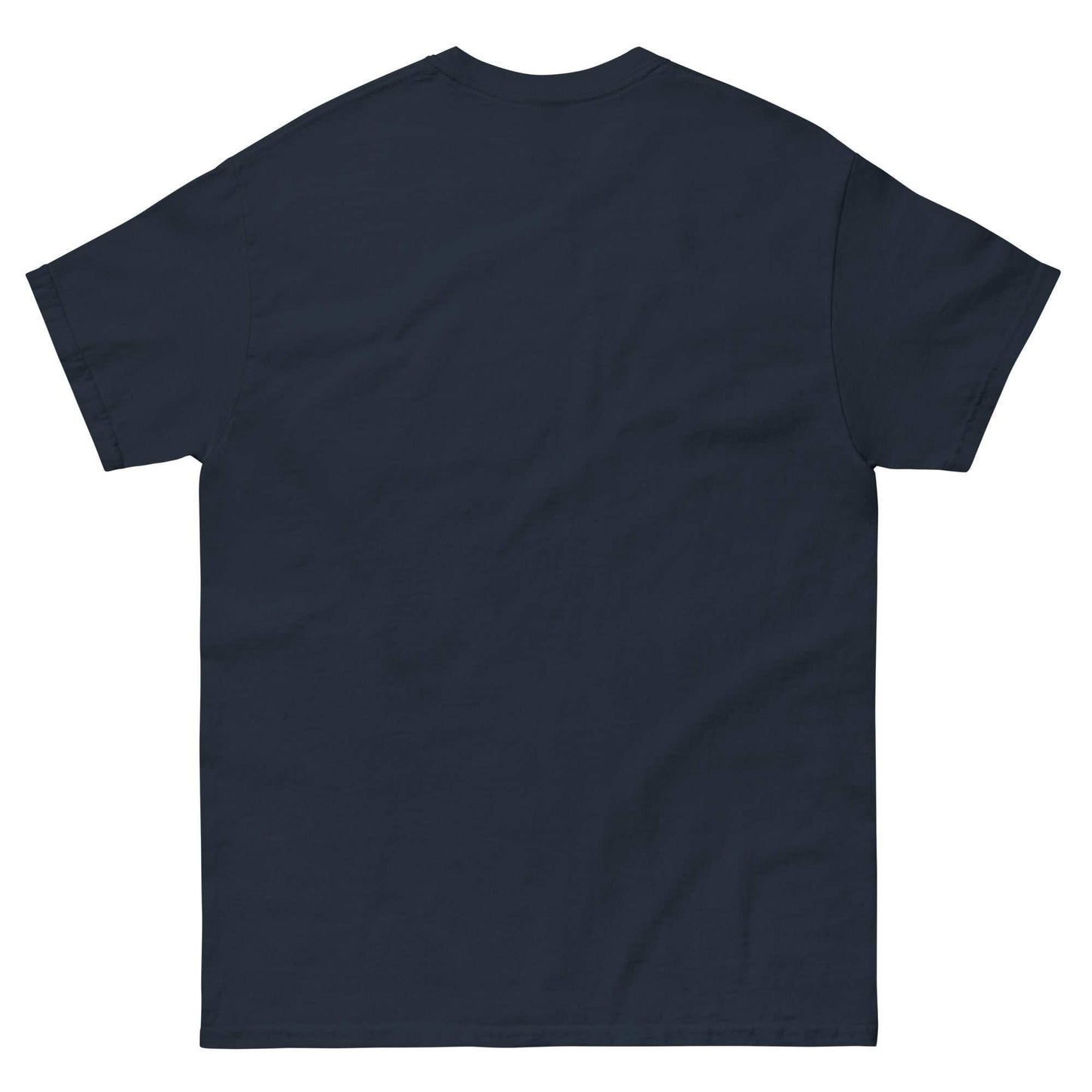 Back view of a navy WanderWest Logo Embroidered unisex classic cotton tee shirt
