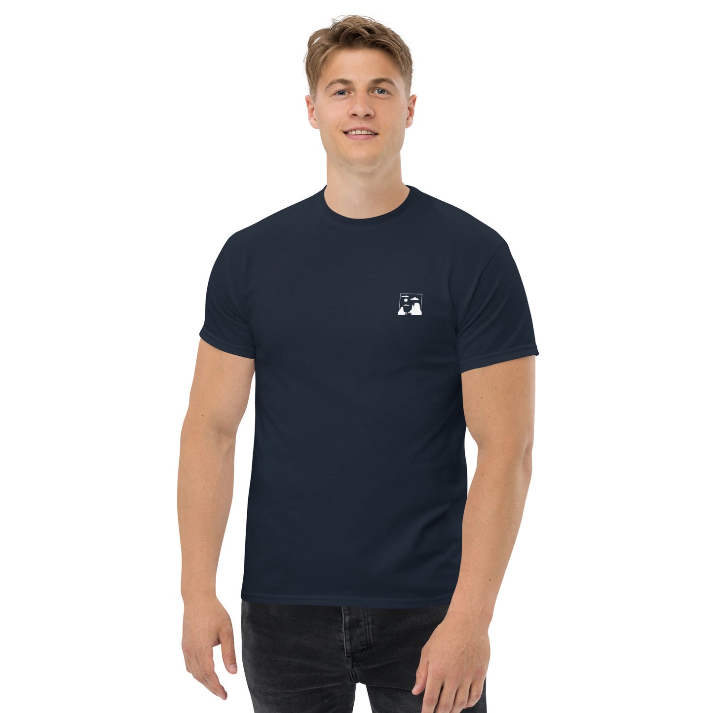 Monument Valley Unisex classic tee, 100% cotton, navy color, casual fit.