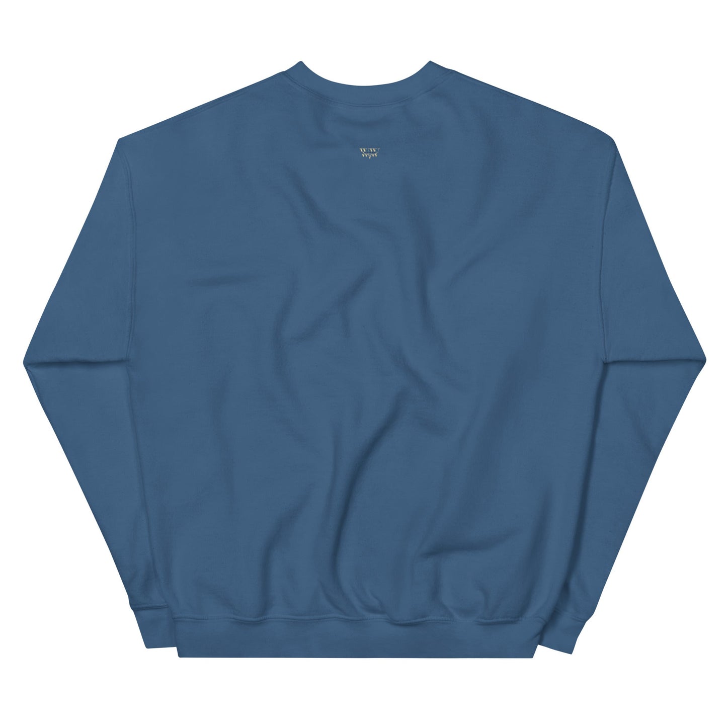 Back view of blue Bull Skull Unisex Sweatshirt made from 50% cotton and 50% polyester with classic fit and rib knit collar.