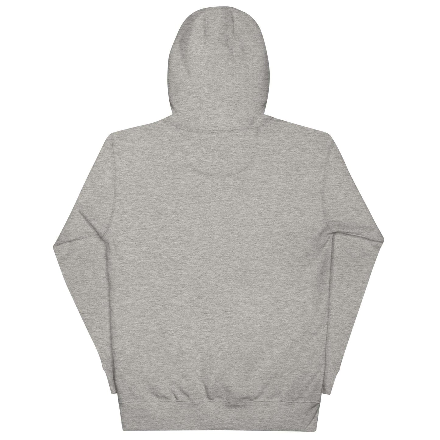 Long Horn Skull Embroidered Unisex Hoodie, gray, rear view.