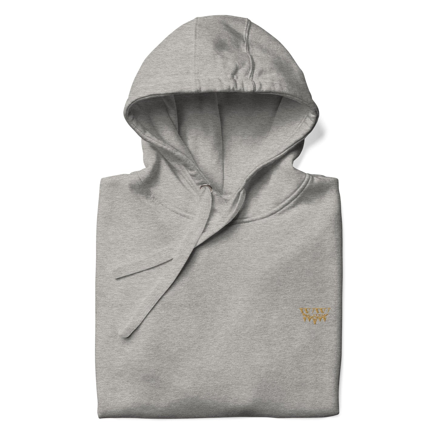 Grey WanderWest logo embroidered unisex hoodie with front pouch pocket and drawstring hood
