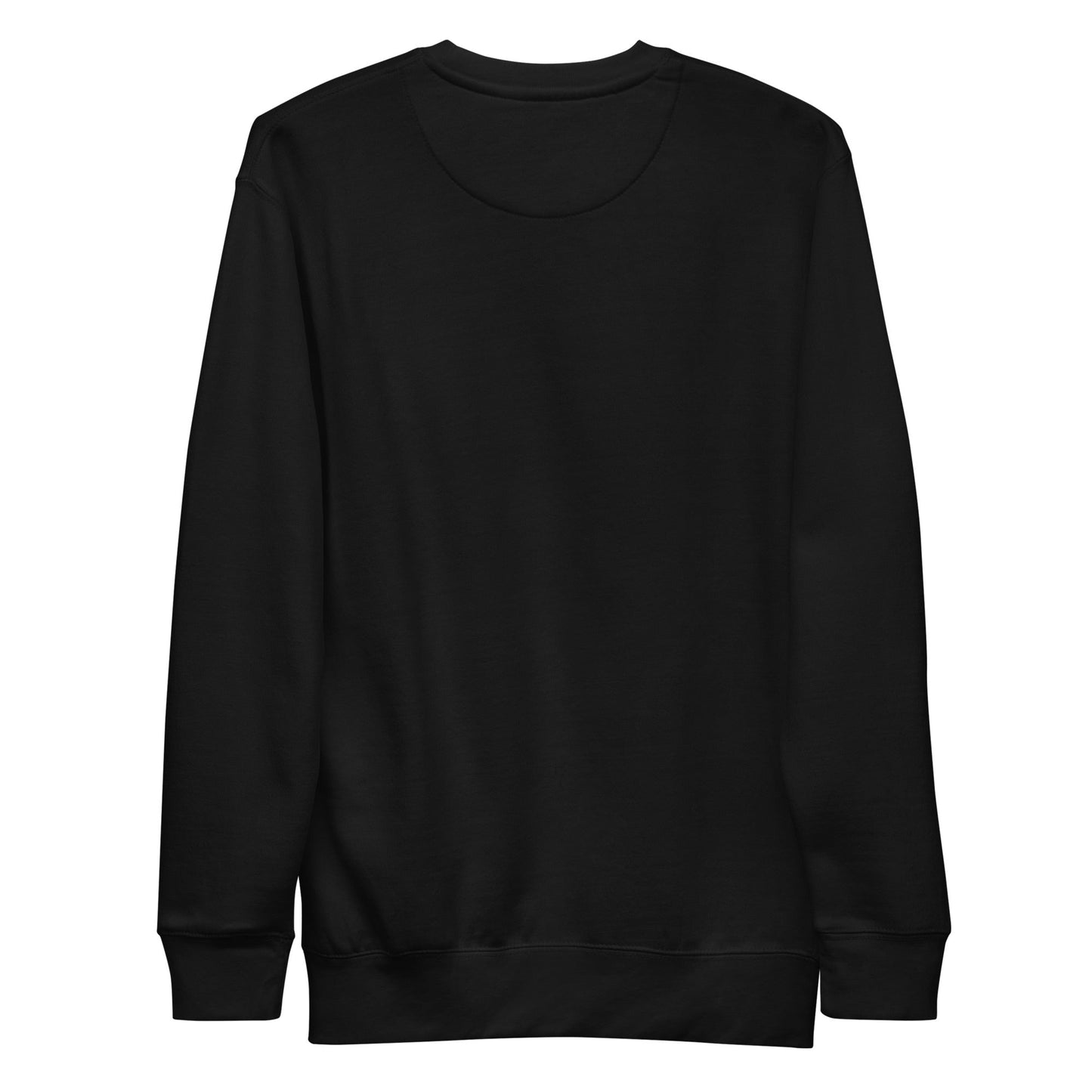 Black unisex sweatshirt with ribbed crew neck and cuffs, made from soft cotton blend fleece, featuring an embroidered long horn skull design.