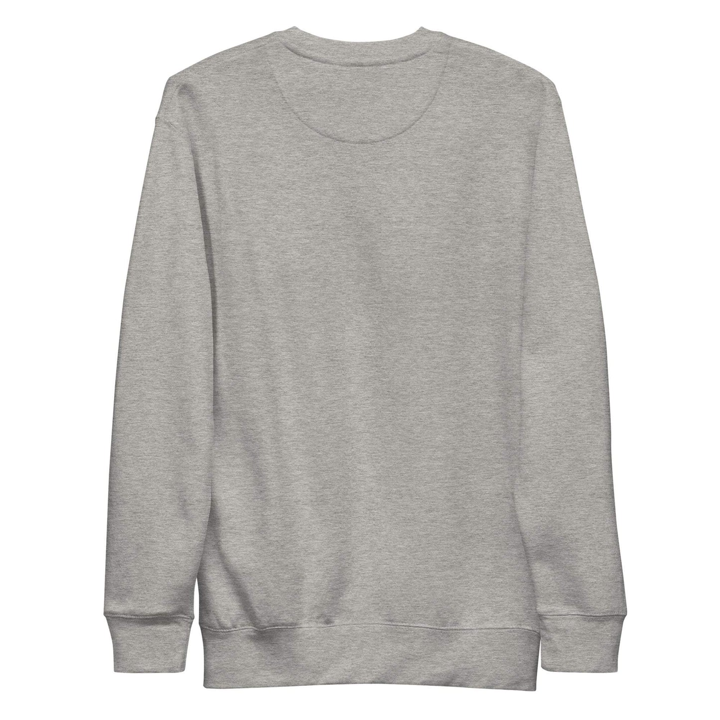 Unisex charcoal heather sweatshirt with long horn skull embroidered design, ribbed crew neck, cuffs, and flat hem, made from soft cotton blend fleece.