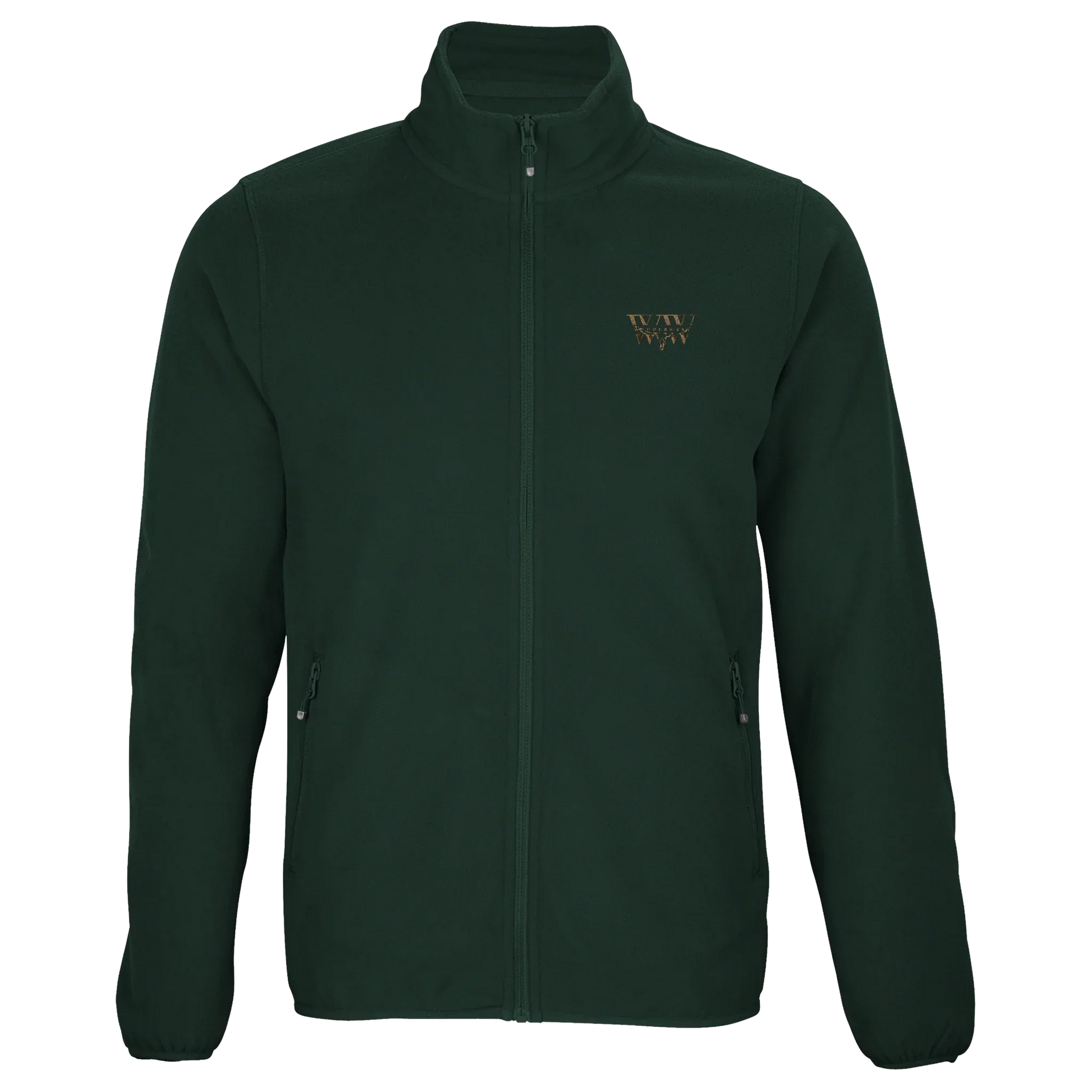 The WanderWest Outpost Fleece in Forest Green, crafted from recycled polyester fleece for warmth, sustainability, and comfort on cooler days and country adventures.