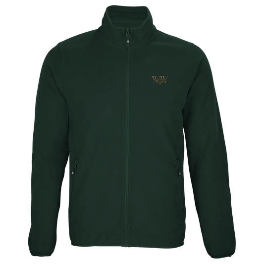 The WanderWest Outpost Fleece in Forest Green, crafted from recycled polyester fleece for warmth, sustainability, and comfort on cooler days and country adventures.