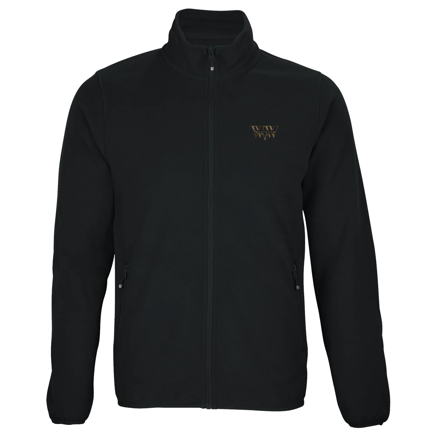 The WanderWest Midnight Fleece in Black, crafted from recycled polyester, offering warmth, durability, and easy style for outdoor adventures or casual outings.