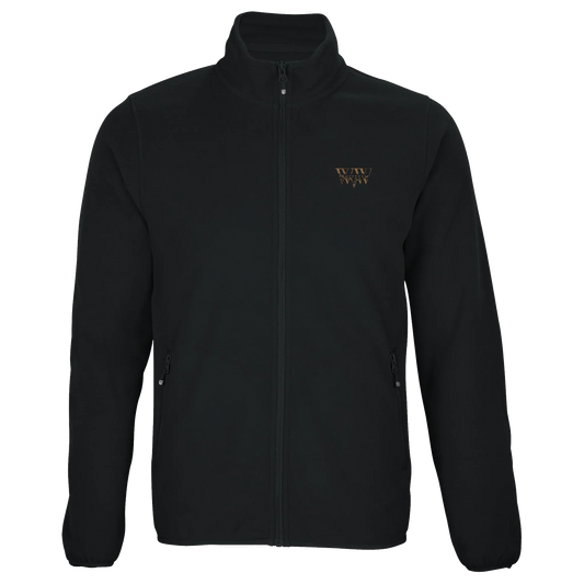 The WanderWest Midnight Fleece in Black, crafted from recycled polyester, offering warmth, durability, and easy style for outdoor adventures or casual outings.