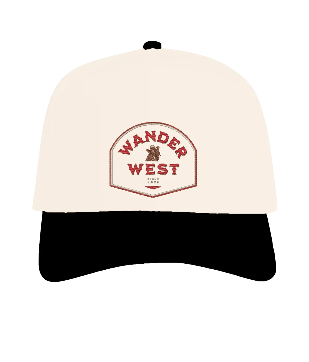 Western Crest Country Cap in natural and black styled for western streetwear and UK summer fashion