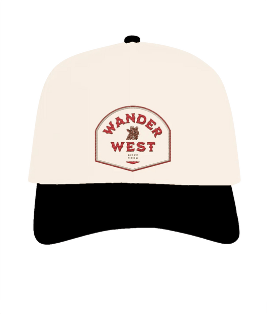 Western Crest Country Cap in natural and black styled for western streetwear and UK summer fashion