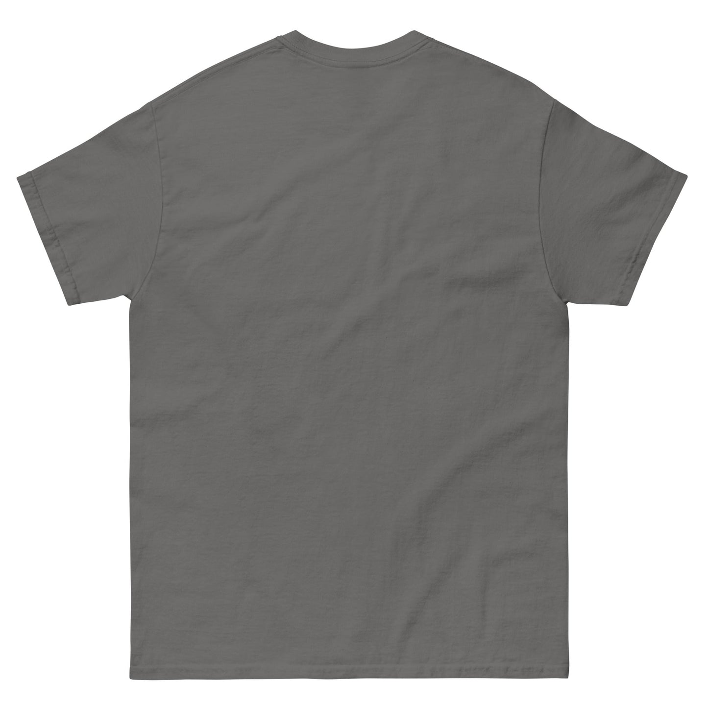 Grey Bull Horn unisex classic cotton t-shirt with a structured fit and short sleeves, back view.