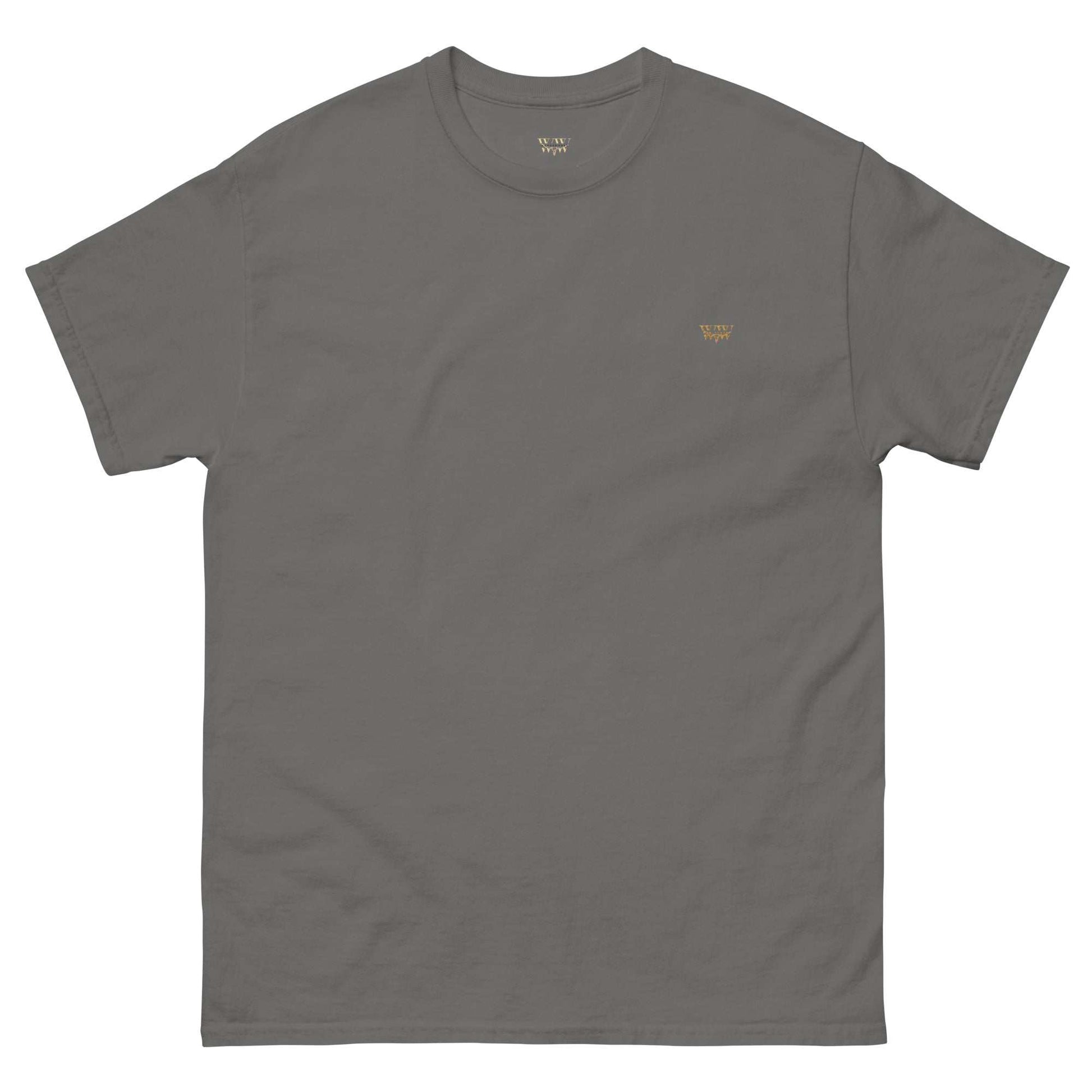 WanderWest logo embroidered unisex classic grey cotton t-shirt with taped neck and double seam sleeves