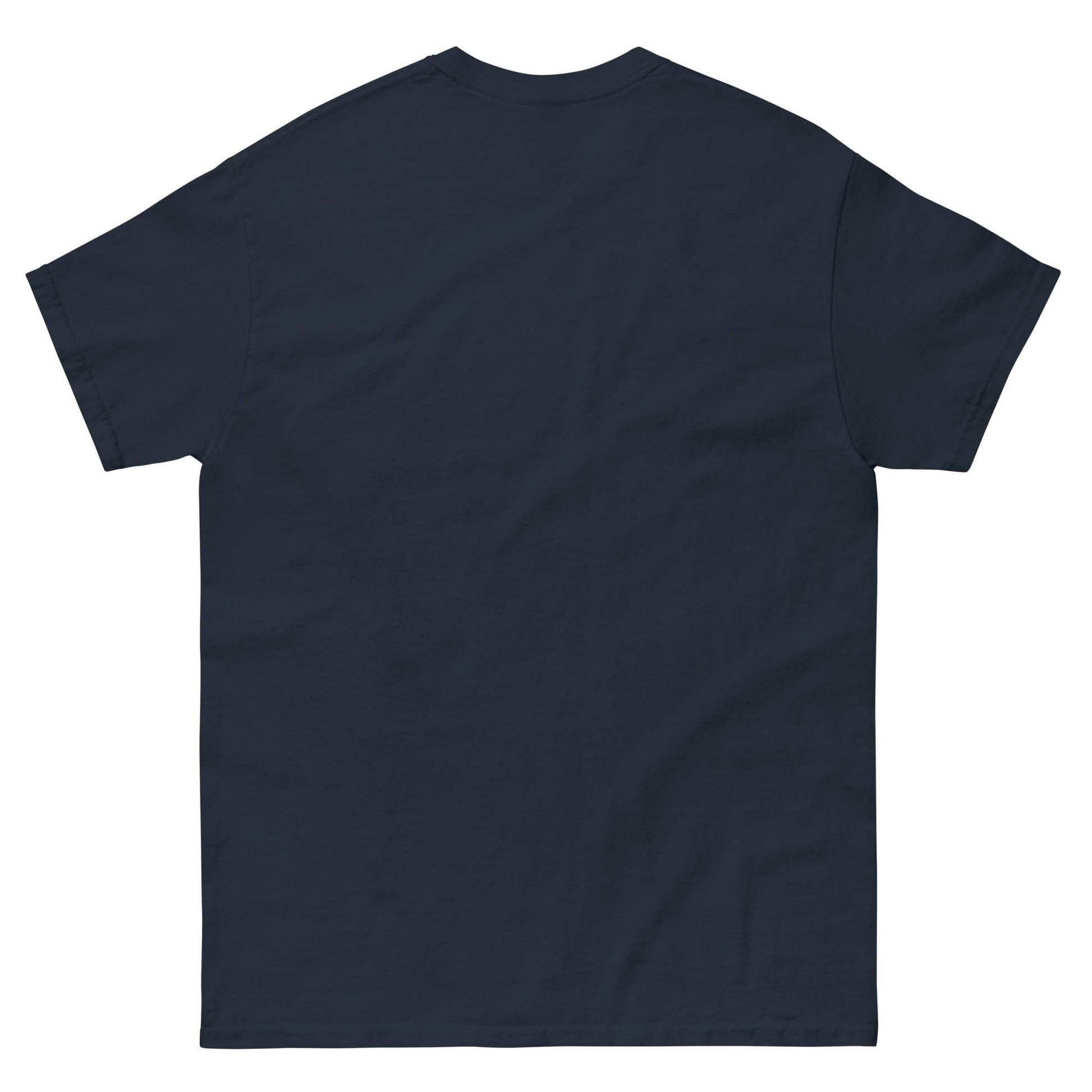 Back view of navy Bull Horn Unisex classic tee made of 100% cotton with sharp lines and a structured fit