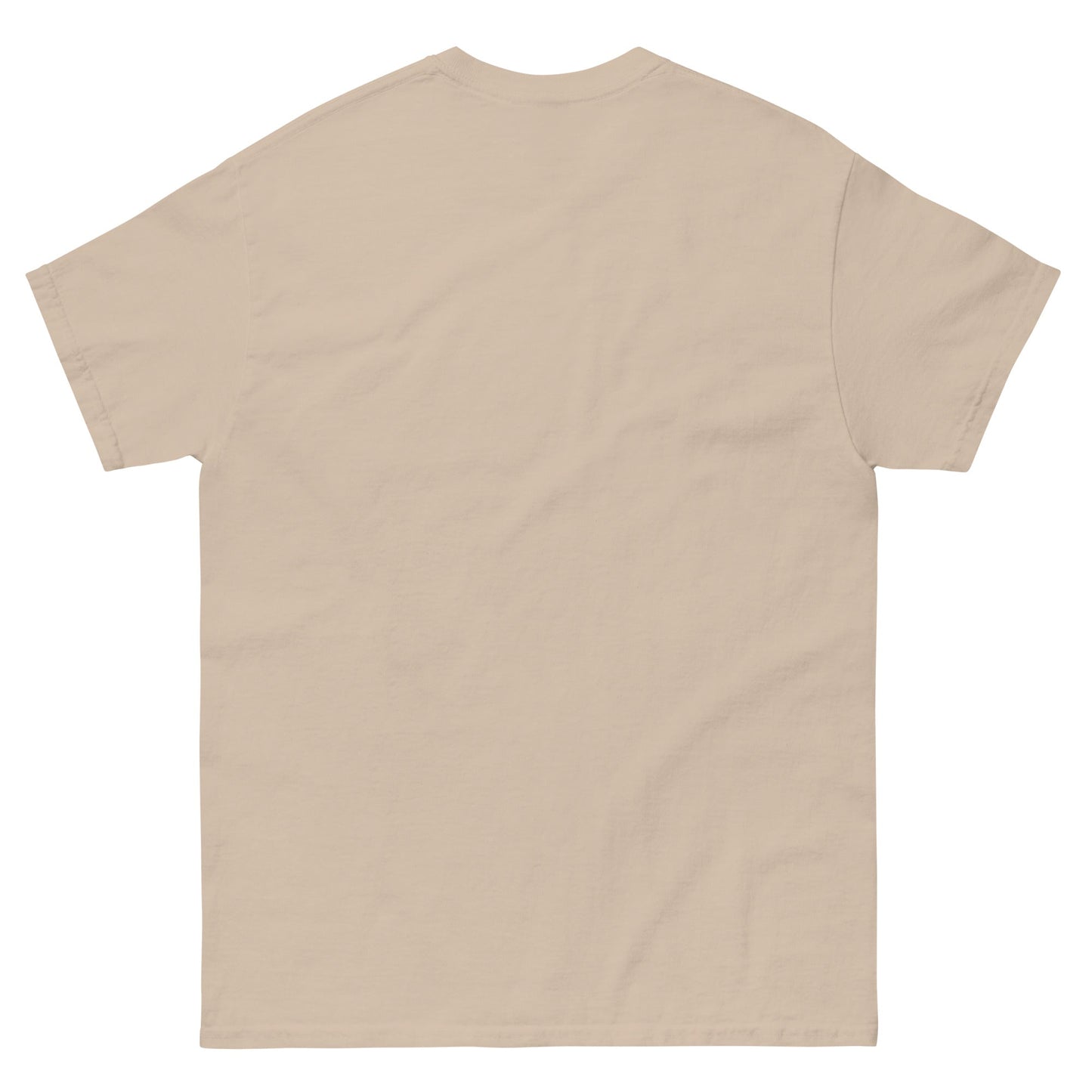Back view of the WanderWest Longhorn Bull Skull Desert Drift T-shirt in Sand — plain sand-colored country-style tee, displayed on a clean background.