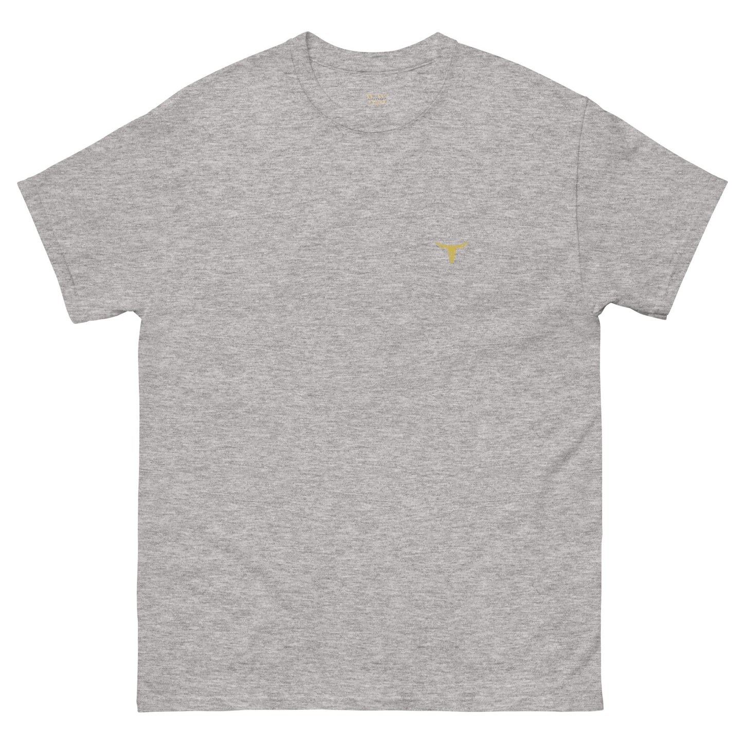 Bull Horn Unisex classic tee in sport grey with small bull horn logo, 100% cotton, structured fit, short sleeves, crew neck.