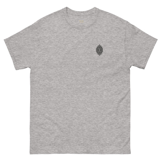 Mandala Unisex classic tee in grey with minimalistic design, 100% cotton, perfect for streetwear outfits.
