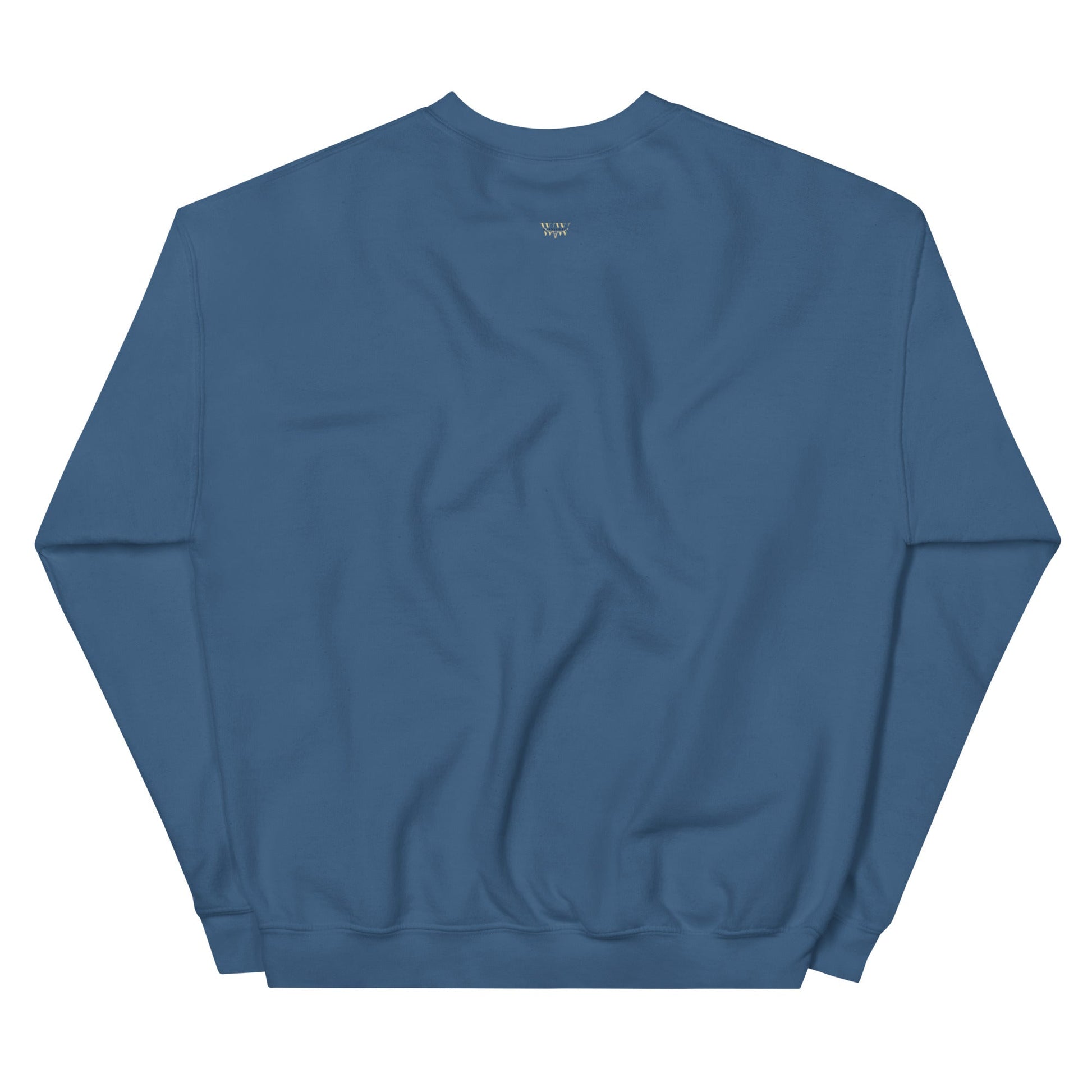 Back view of blue Bull Skull Unisex Sweatshirt made from 50% cotton and 50% polyester with classic fit and rib knit collar.
