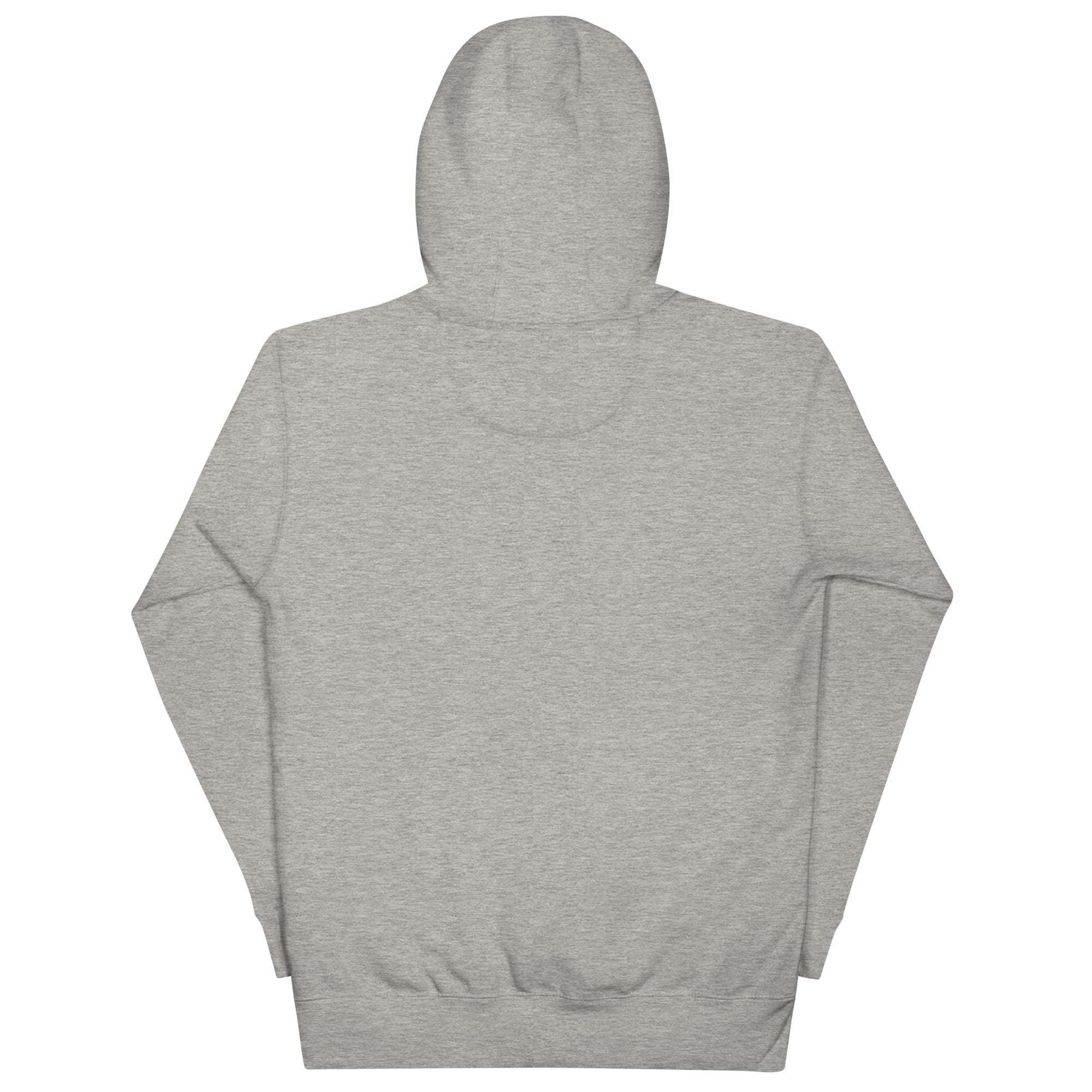 Long Horn Skull Embroidered Unisex Hoodie, gray, rear view.