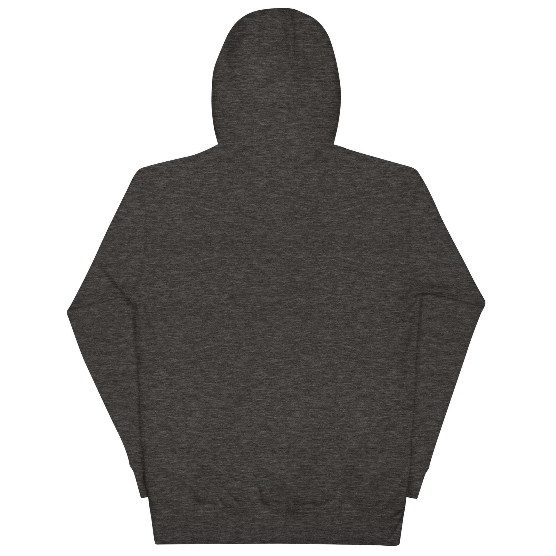Unisex hoodie with embroidered Long Horn Skull design, featuring a pouch pocket and drawstring hood.